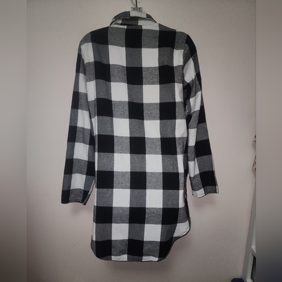 SHEIN Black and White Plaid Flannel Shirt L - Picture 9 of 12